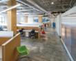 Designed by ADD Inc Miami, BGT's new 30,000 square-foot office is accented rustic, industrial finishes mixed with bright pops of color..
